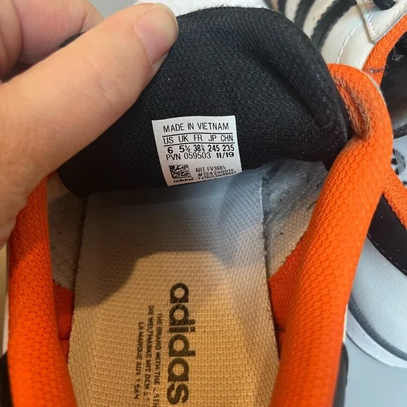 Adidas Kids White, Black, and Orange Sneakers - Picture 5 of 6
